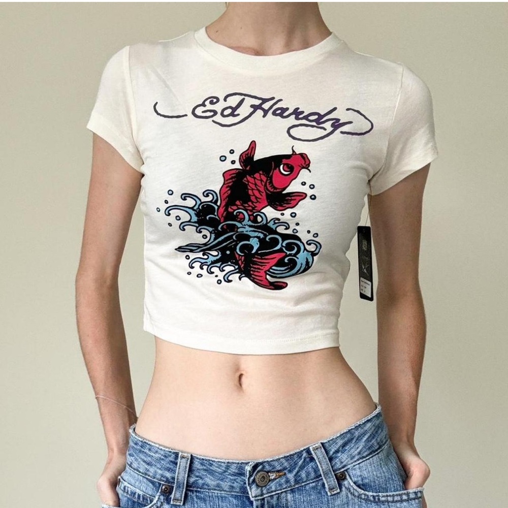 Ed Hardy White Graphic Crop Top
